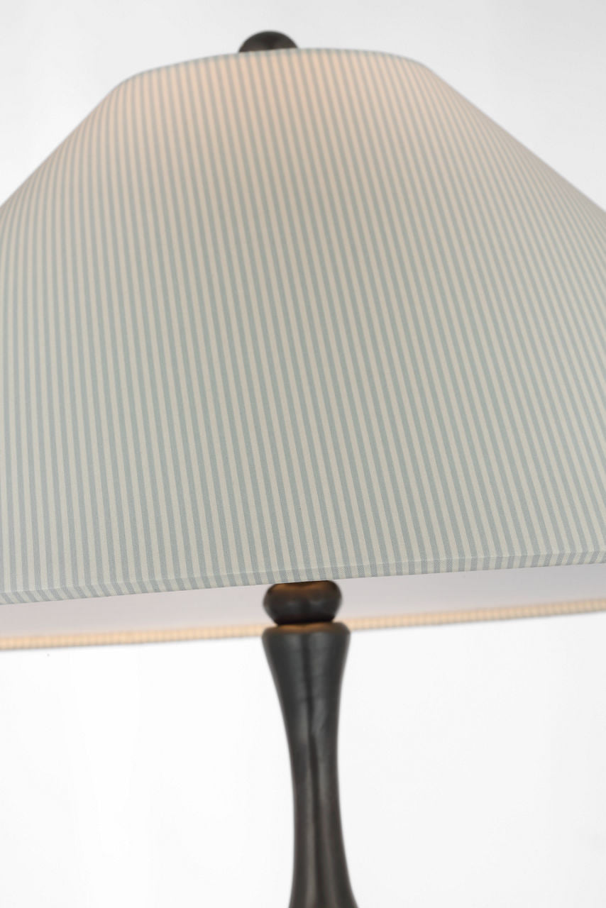 Romero Medium Floor Lamp | Bronze | Schumacher 21" Blue Charee Stripe Flare Shade