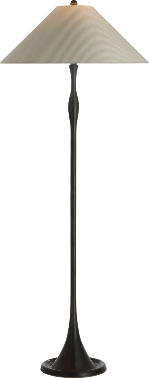 Romero Medium Floor Lamp | Bronze | Schumacher 21" Blue Charee Stripe Flare Shade