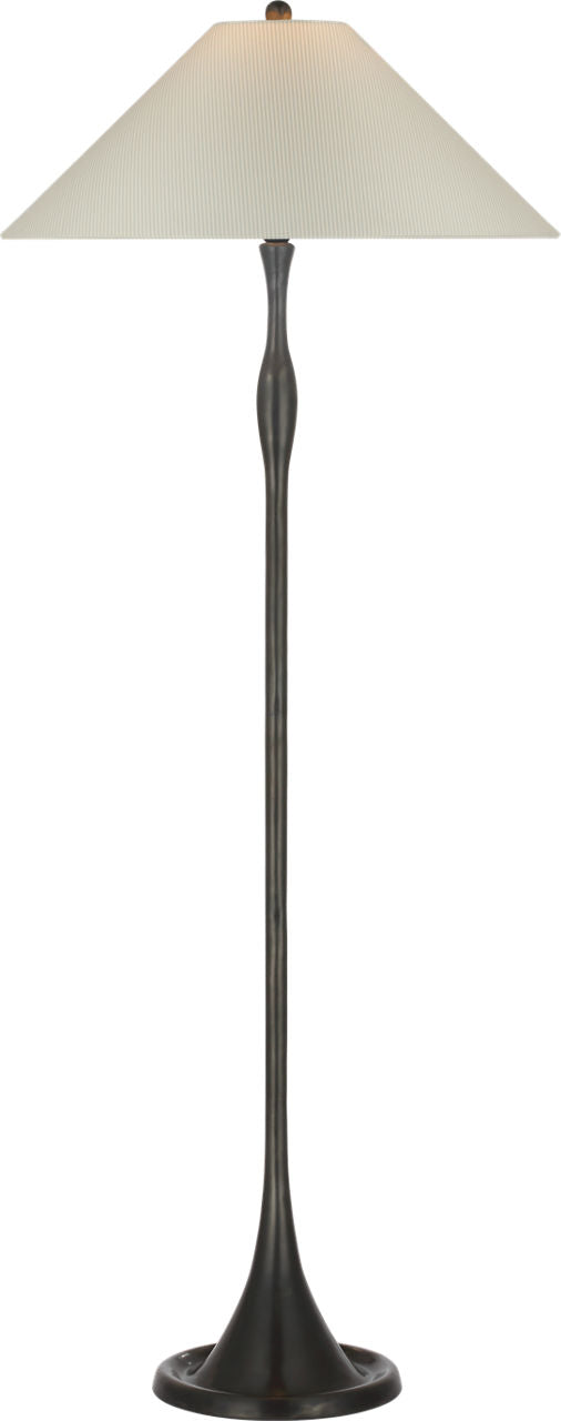 Romero Medium Floor Lamp | Bronze | Schumacher 21" Blue Charee Stripe Flare Shade