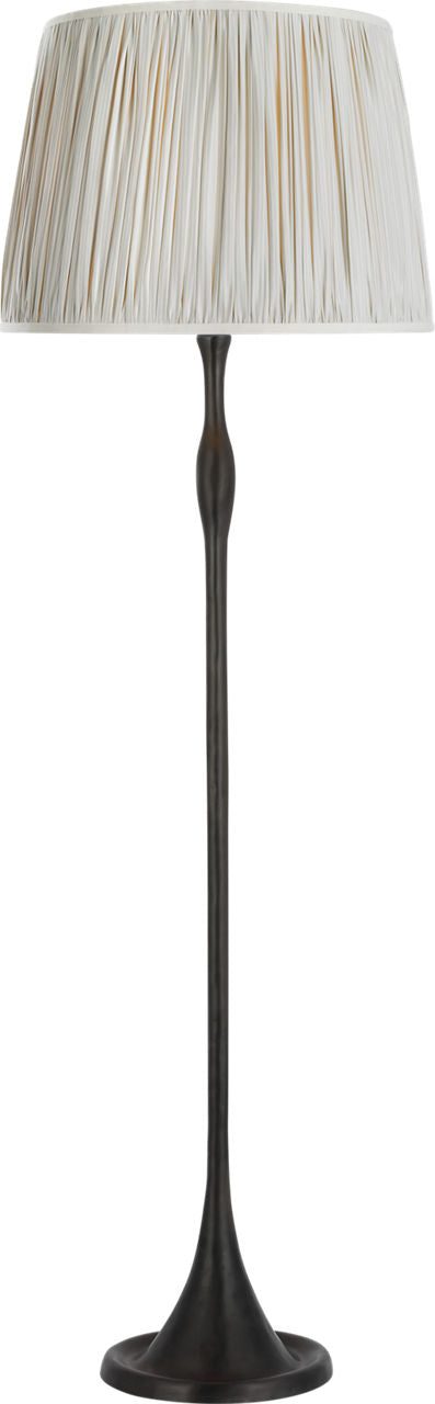 Romero Medium Floor Lamp | Bronze | Schumacher 18" Blue Charee Stripe Pleated Empire Shade
