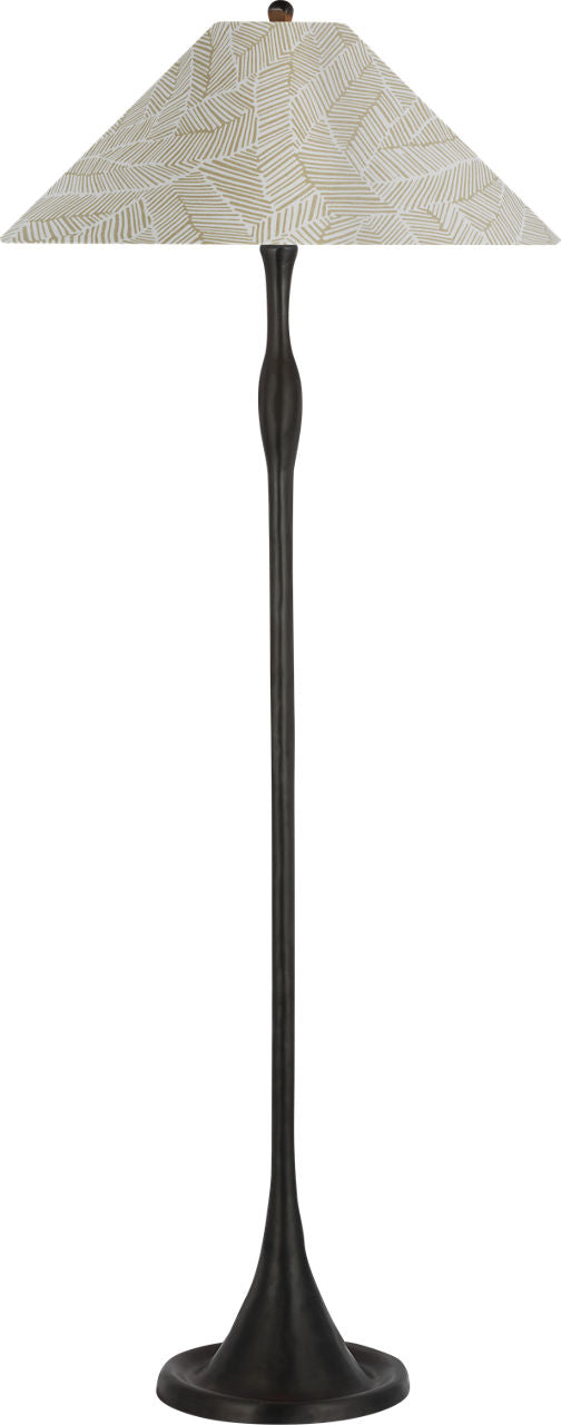 Romero Medium Floor Lamp | Bronze | Schumacher 21" Taupe Abstract Leaf Flare Shade
