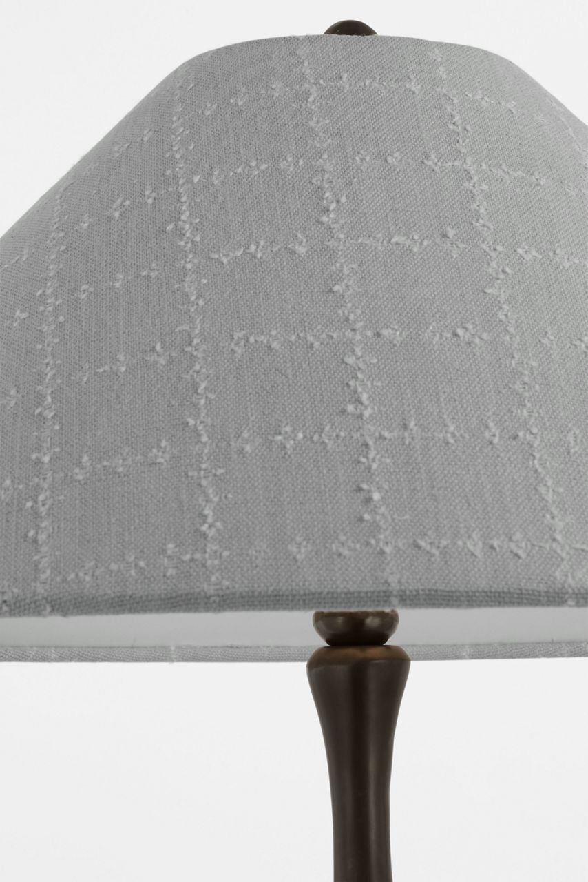 Romero Medium Floor Lamp | Bronze | Schumacher 21" Sky Elin Check Flare Shade