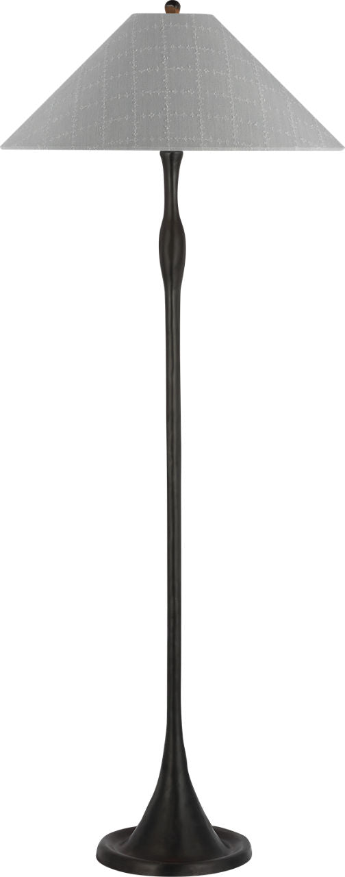Romero Medium Floor Lamp | Bronze | Schumacher 21" Sky Elin Check Flare Shade