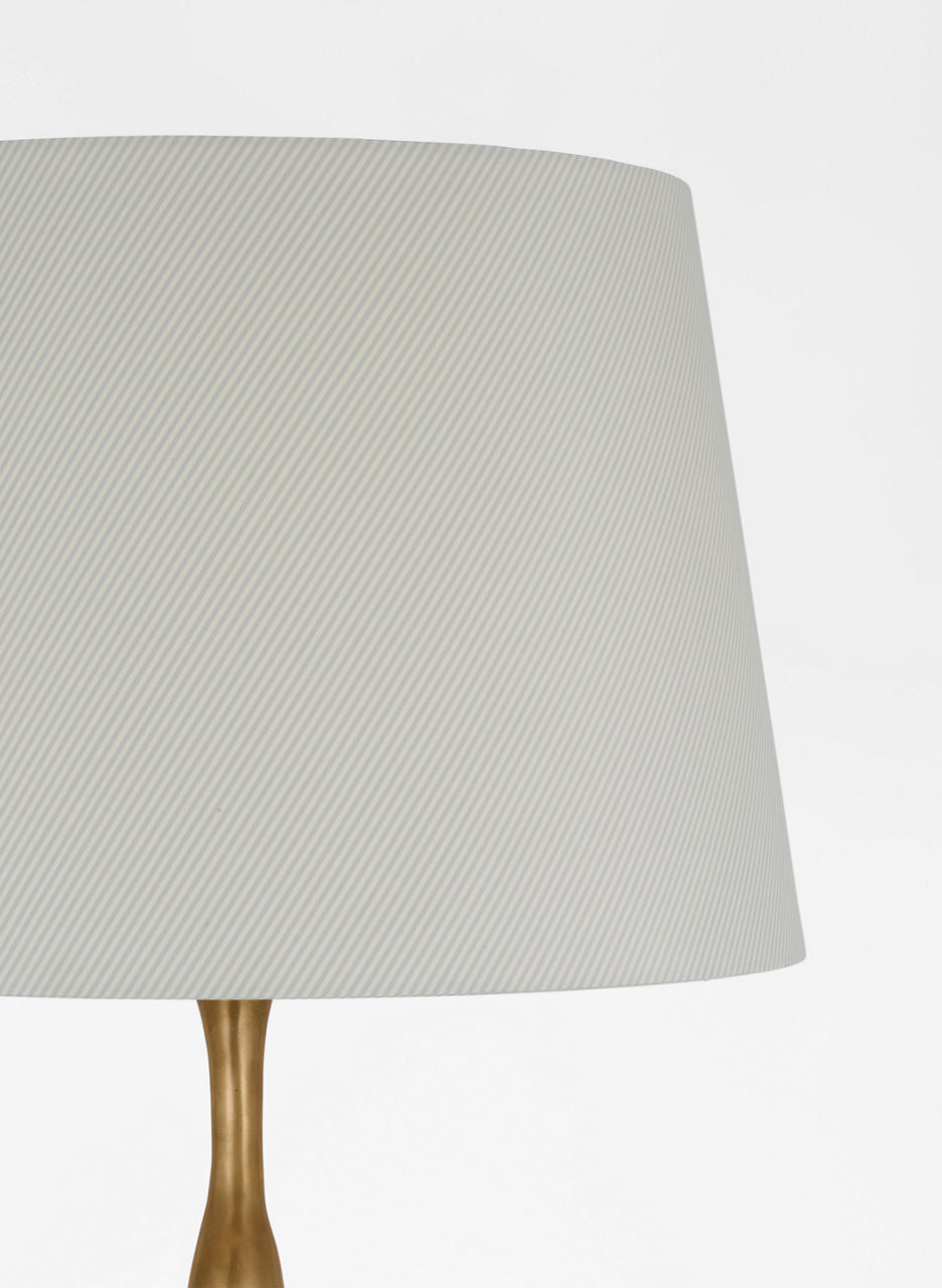 Romero Medium Floor Lamp | Hand-Rubbed Antique Brass | Schumacher 18" Blue Charee Stripe Empire Shade
