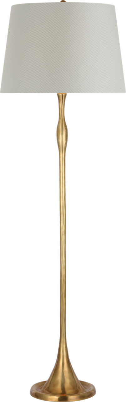 Romero Medium Floor Lamp | Hand-Rubbed Antique Brass | Schumacher 18" Blue Charee Stripe Empire Shade