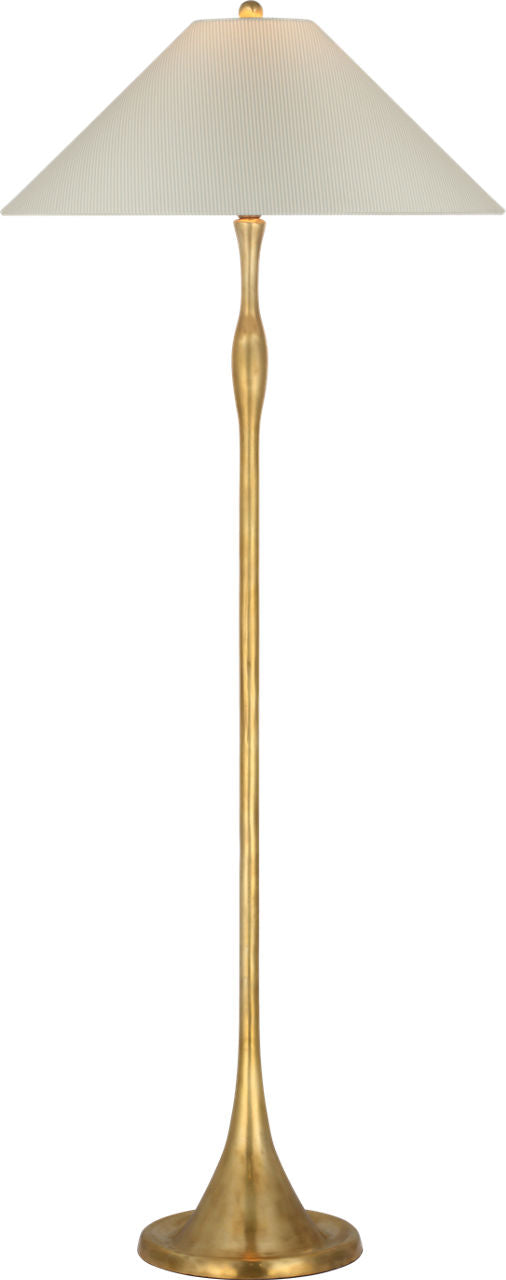 Romero Medium Floor Lamp | Hand-Rubbed Antique Brass | Schumacher 21" Blue Charee Stripe Flare Shade
