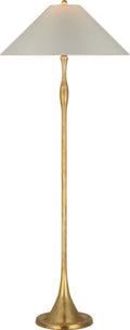 Romero Medium Floor Lamp | Hand-Rubbed Antique Brass | Schumacher 21" Blue Charee Stripe Flare Shade