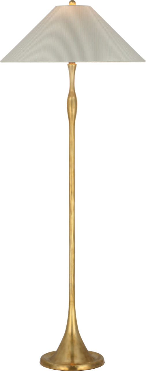 Romero Medium Floor Lamp | Hand-Rubbed Antique Brass | Schumacher 21" Blue Charee Stripe Flare Shade