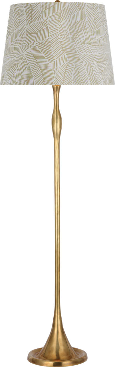 Romero Medium Floor Lamp | Hand-Rubbed Antique Brass | Schumacher 18" Taupe Abstract Leaf Empire Shade