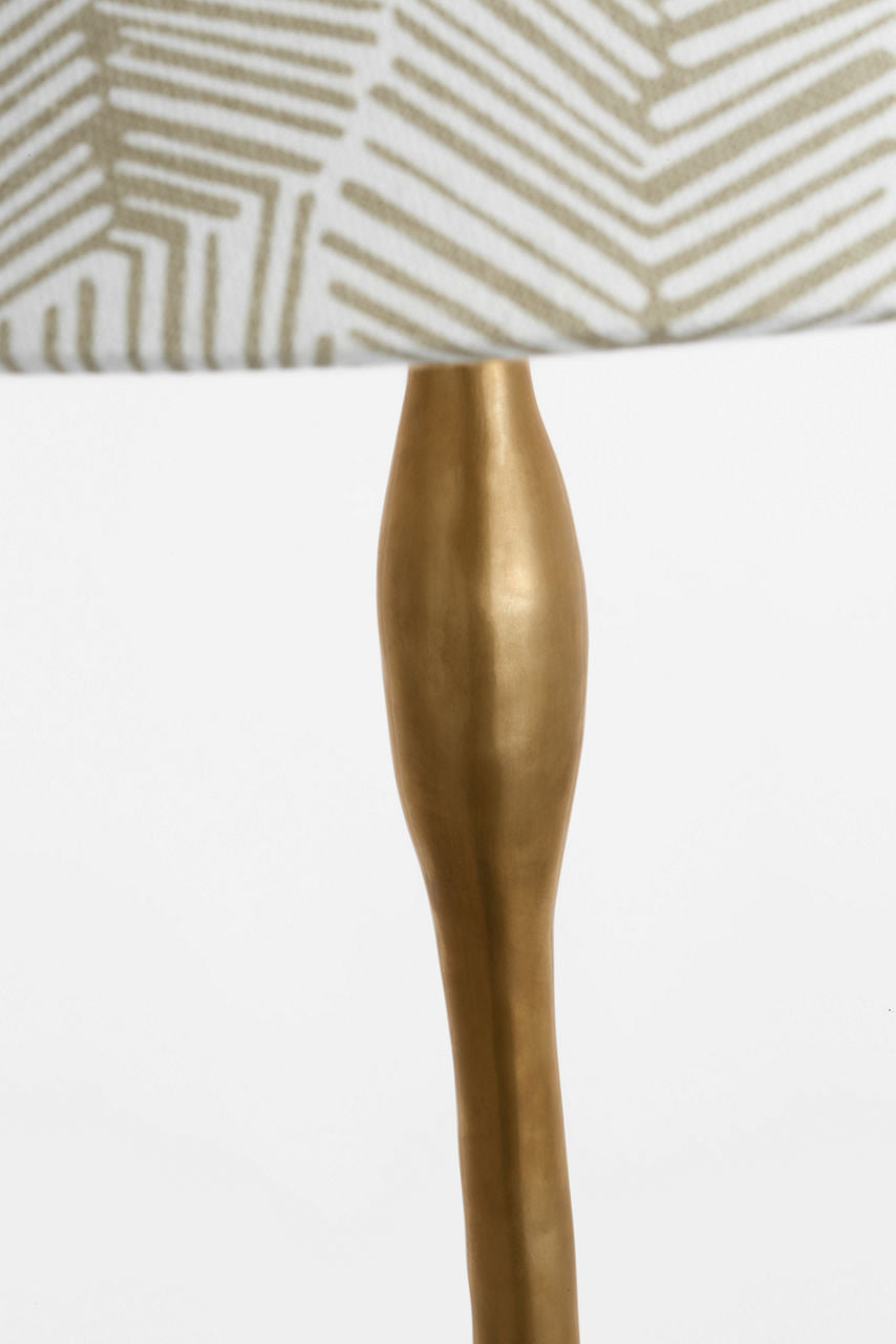 Romero Medium Floor Lamp | Hand-Rubbed Antique Brass | Schumacher 21" Taupe Abstract Leaf Flare Shade