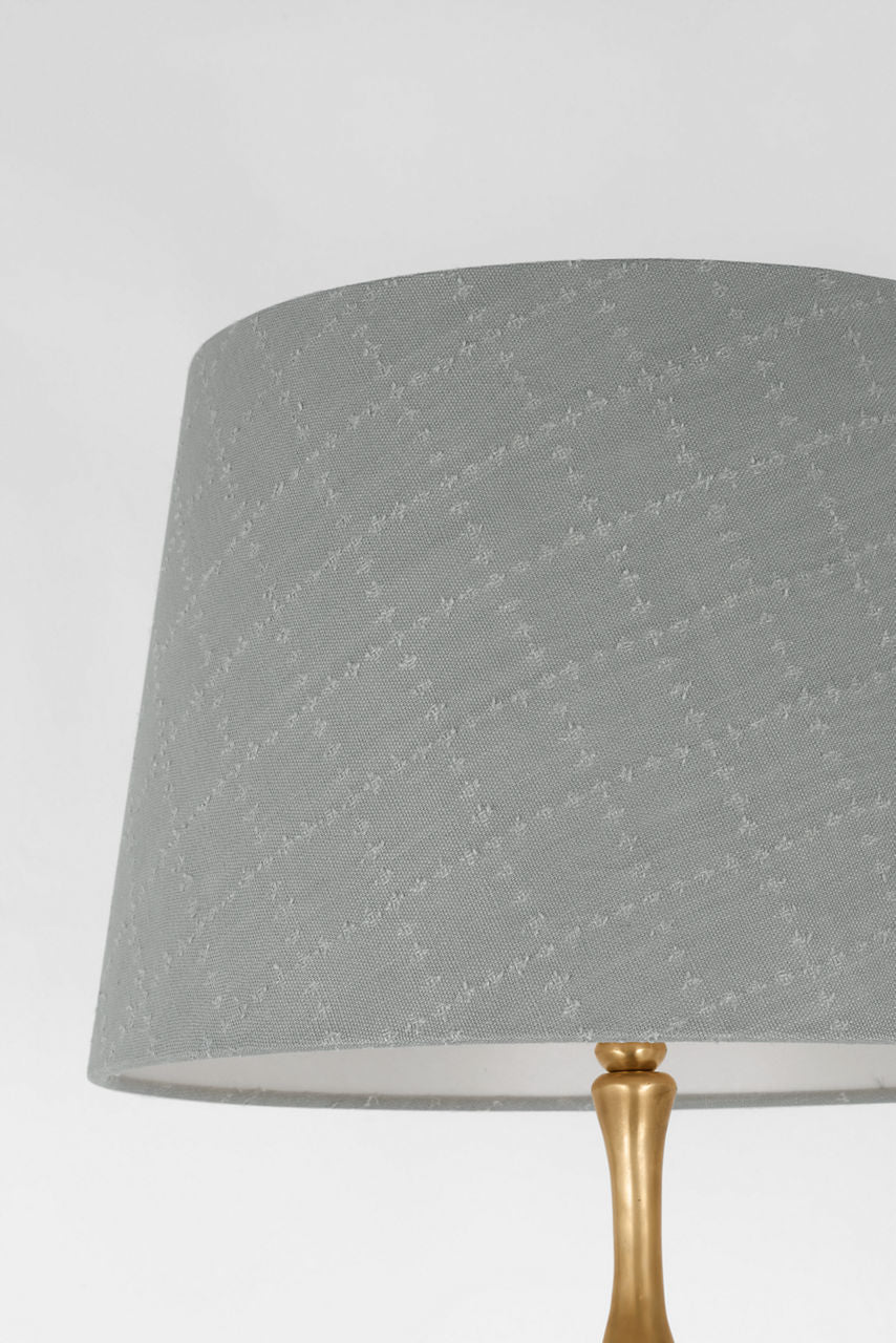 Romero Medium Floor Lamp | Hand-Rubbed Antique Brass | Schumacher 18" Sky Elin Check Empire Shade