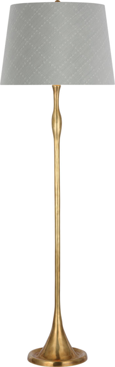 Romero Medium Floor Lamp | Hand-Rubbed Antique Brass | Schumacher 18" Sky Elin Check Empire Shade