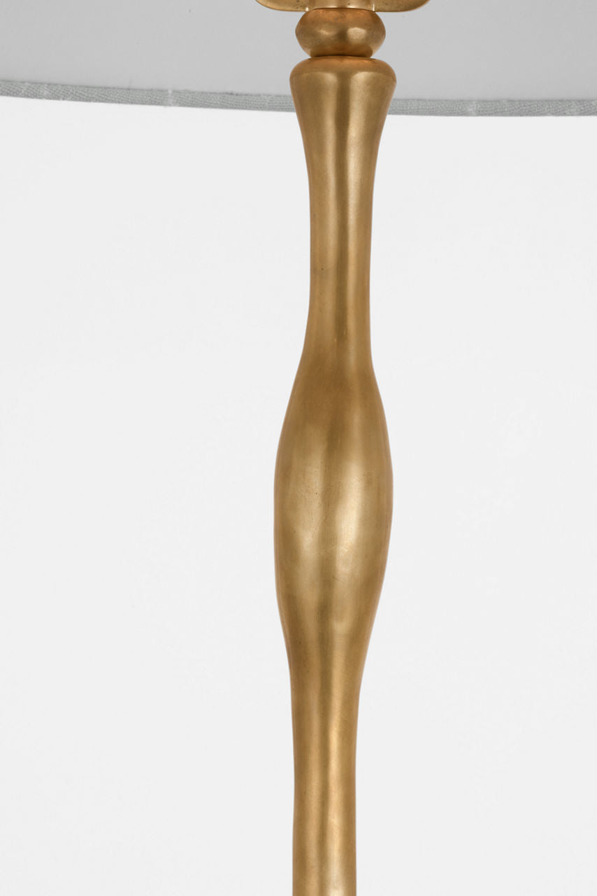 Romero Medium Floor Lamp | Hand-Rubbed Antique Brass | Schumacher 21" Sky Elin Check Flare Shade