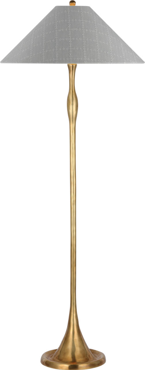 Romero Medium Floor Lamp | Hand-Rubbed Antique Brass | Schumacher 21" Sky Elin Check Flare Shade