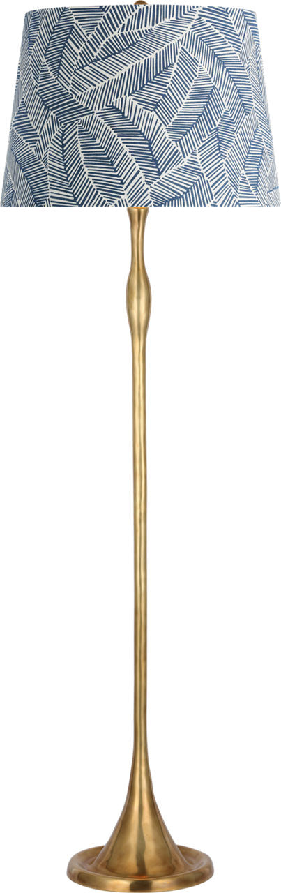 Romero Medium Floor Lamp | Hand-Rubbed Antique Brass | Schumacher 18" Navy Abstract Leaf Empire Shade