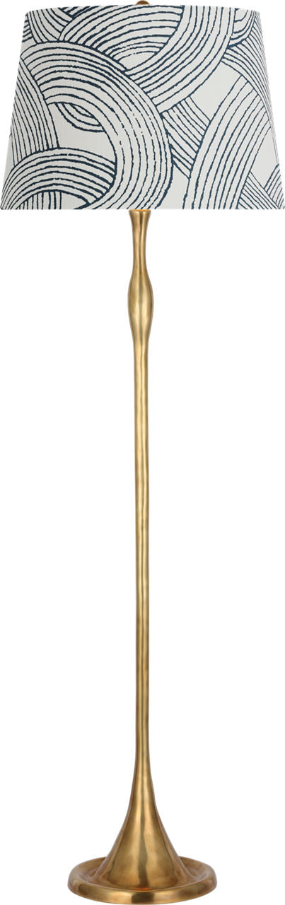 Romero Medium Floor Lamp | Hand-Rubbed Antique Brass | Schumacher 18" Blue Freeform Empire Shade