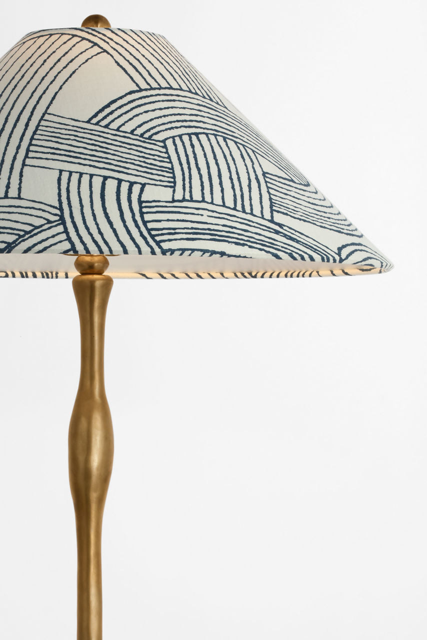 Romero Medium Floor Lamp | Hand-Rubbed Antique Brass | Schumacher 21" Blue Freeform Flare Shade