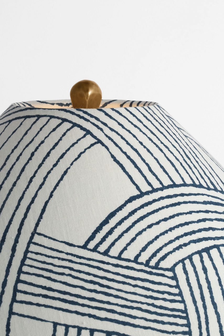 Romero Medium Floor Lamp | Hand-Rubbed Antique Brass | Schumacher 21" Blue Freeform Flare Shade