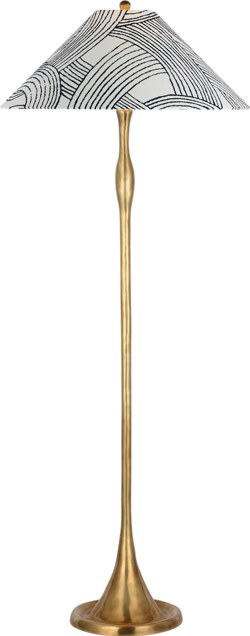 Romero Medium Floor Lamp | Hand-Rubbed Antique Brass | Schumacher 21" Blue Freeform Flare Shade