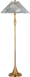 Romero Medium Floor Lamp | Hand-Rubbed Antique Brass | Schumacher 21" Blue Freeform Flare Shade