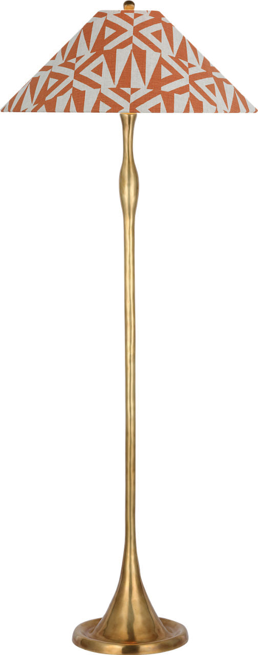 Romero Medium Floor Lamp | Hand-Rubbed Antique Brass | Schumacher 21" Brick Amero Flare Shade