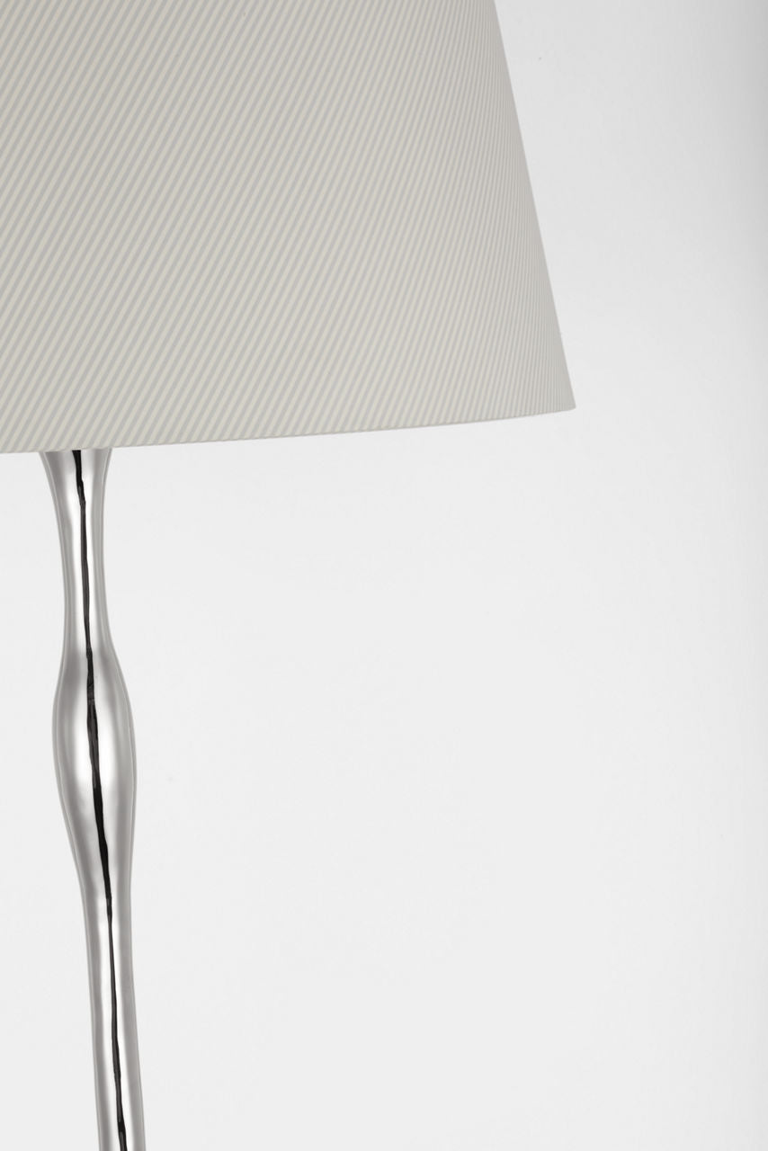 Romero Medium Floor Lamp | Polished Nickel | Schumacher 18" Blue Charee Stripe Empire Shade