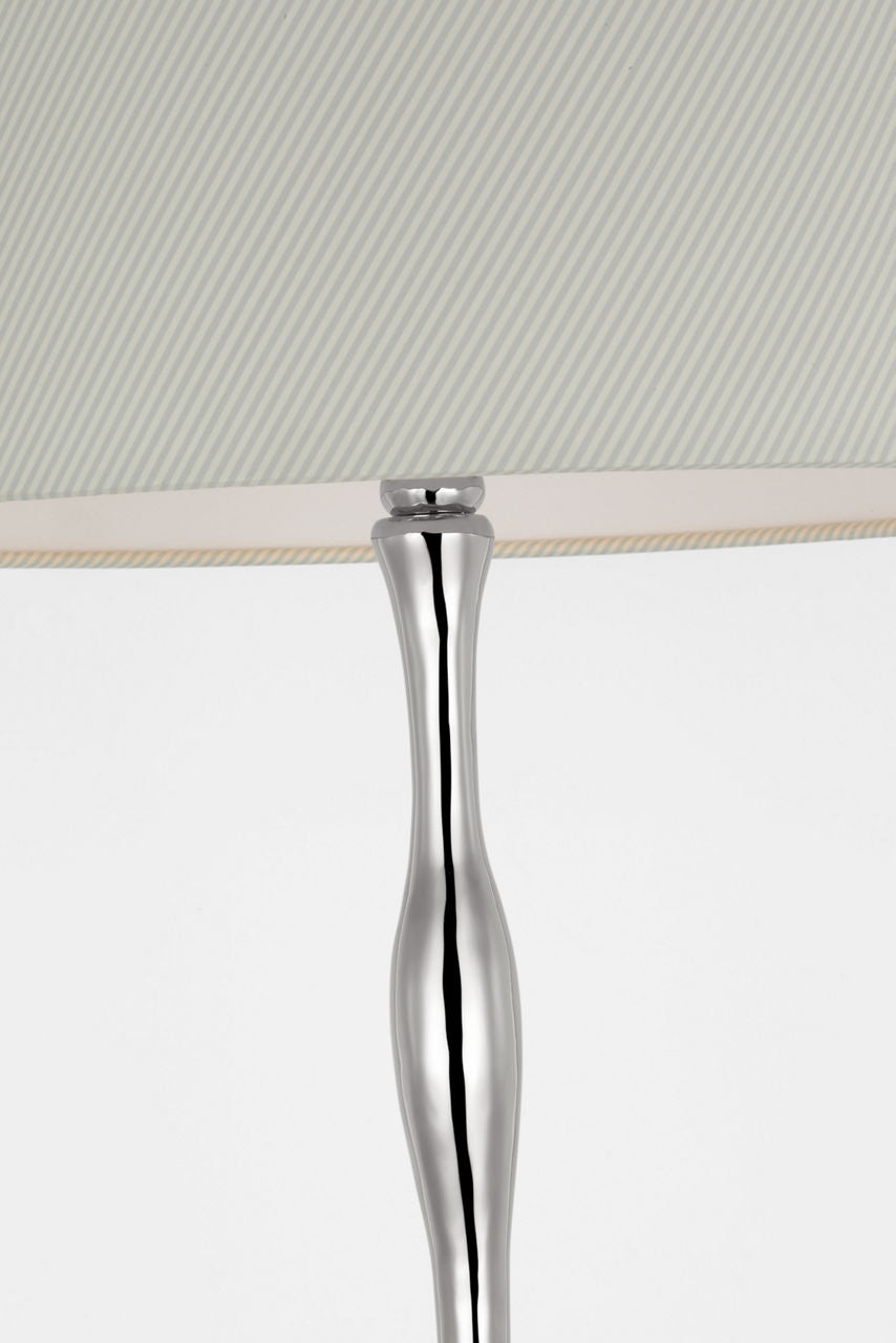 Romero Medium Floor Lamp | Polished Nickel | Schumacher 18" Blue Charee Stripe Empire Shade
