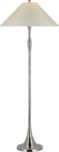 Romero Medium Floor Lamp | Polished Nickel | Schumacher 21" Blue Charee Stripe Flare Shade