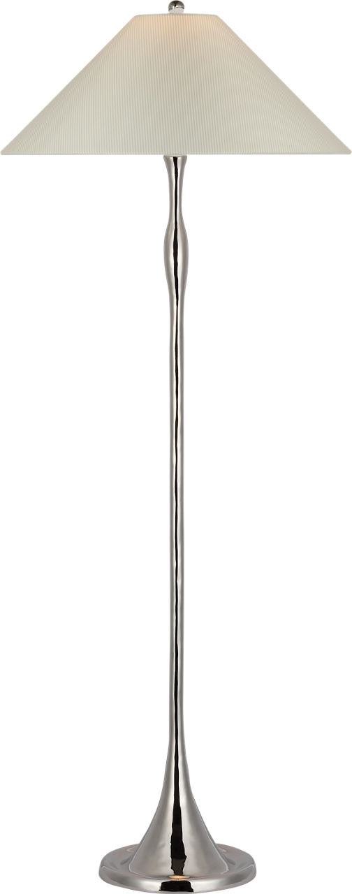 Romero Medium Floor Lamp | Polished Nickel | Schumacher 21" Blue Charee Stripe Flare Shade