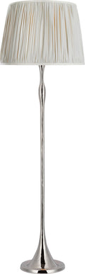 Romero Medium Floor Lamp | Polished Nickel | Schumacher 18" Blue Charee Stripe Pleated Empire Shade