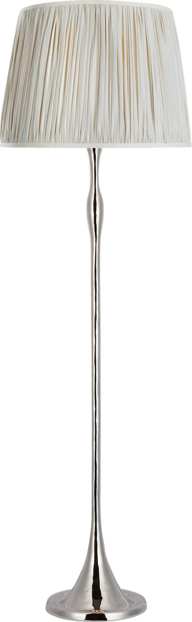 Romero Medium Floor Lamp | Polished Nickel | Schumacher 18" Blue Charee Stripe Pleated Empire Shade