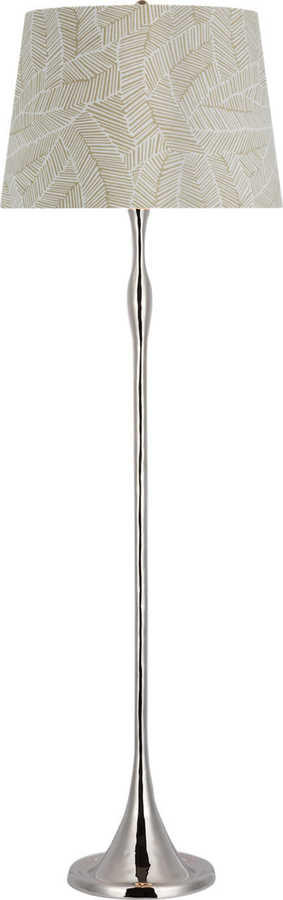 Romero Medium Floor Lamp | Polished Nickel | Schumacher 18" Taupe Abstract Leaf Empire Shade