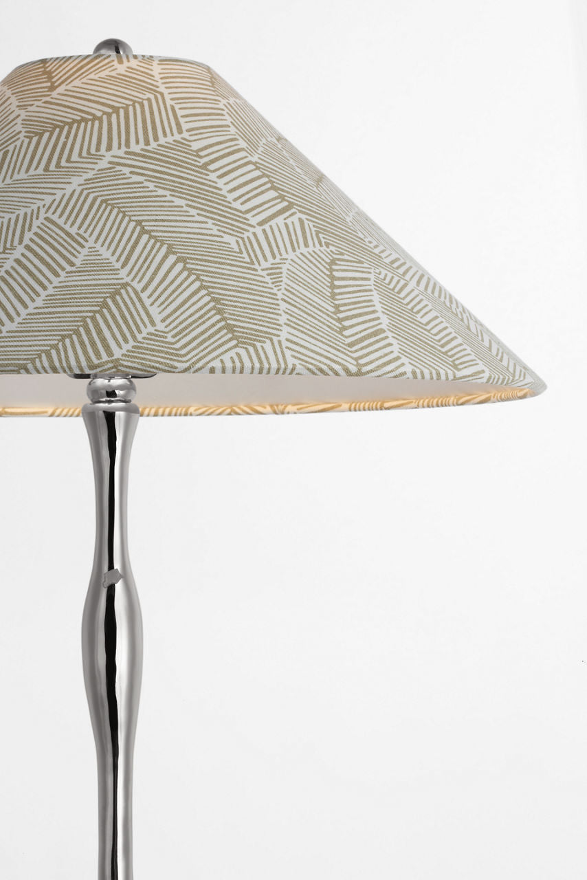 Romero Medium Floor Lamp | Polished Nickel | Schumacher 21" Taupe Abstract Leaf Flare Shade