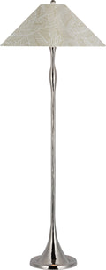 Romero Medium Floor Lamp | Polished Nickel | Schumacher 21" Taupe Abstract Leaf Flare Shade