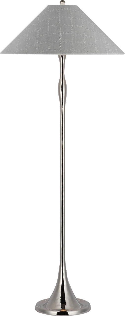 Romero Medium Floor Lamp | Polished Nickel | Schumacher 21" Sky Elin Check Flare Shade