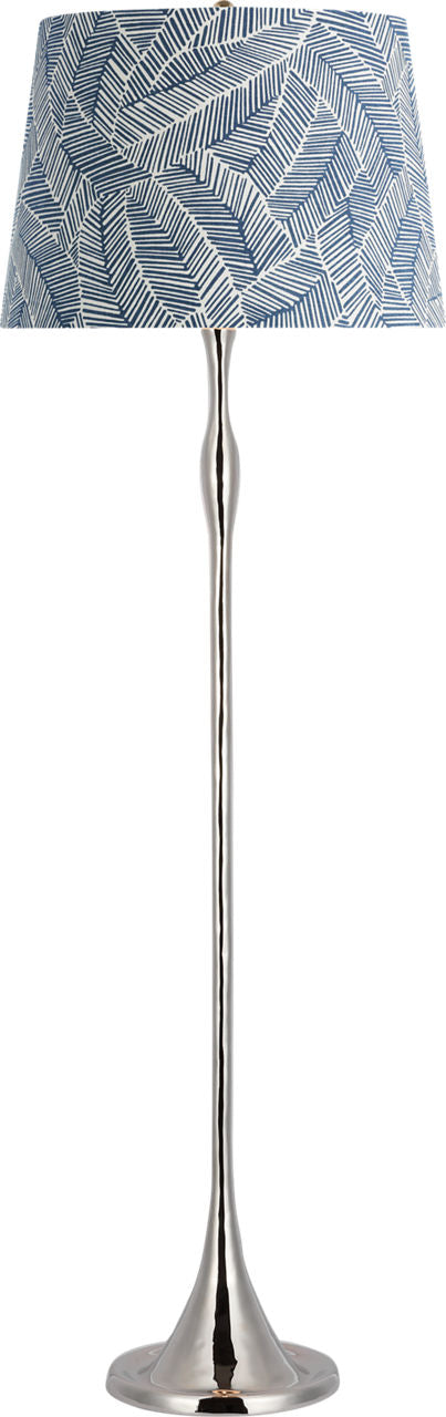 Romero Medium Floor Lamp | Polished Nickel | Schumacher 18" Navy Abstract Leaf Empire Shade