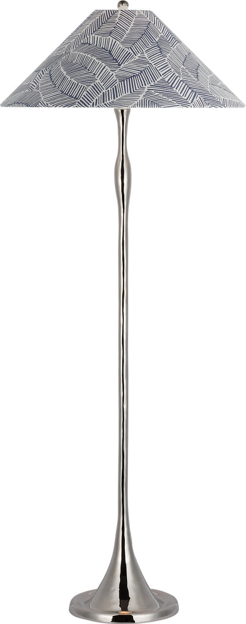 Romero Medium Floor Lamp | Polished Nickel | Schumacher 21" Navy Abstract Leaf Flare Shade