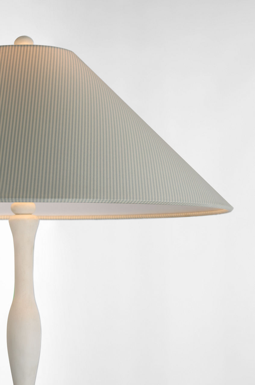Romero Medium Floor Lamp | Plaster White | Schumacher 21" Blue Charee Stripe Flare Shade