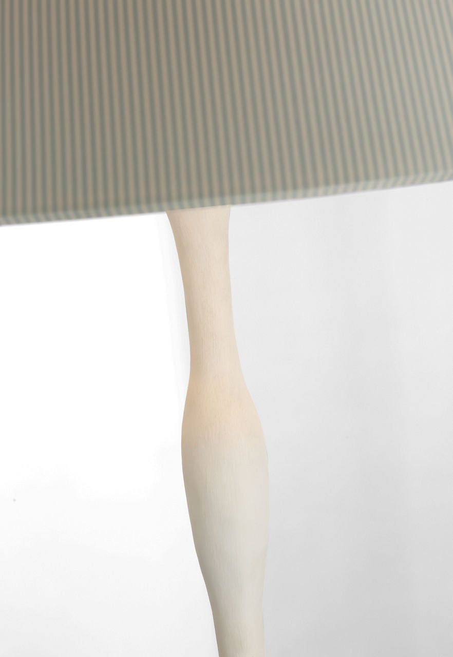 Romero Medium Floor Lamp | Plaster White | Schumacher 21" Blue Charee Stripe Flare Shade
