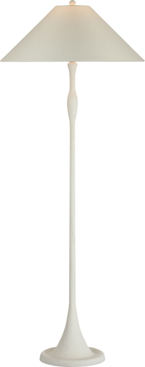 Romero Medium Floor Lamp | Plaster White | Schumacher 21" Blue Charee Stripe Flare Shade