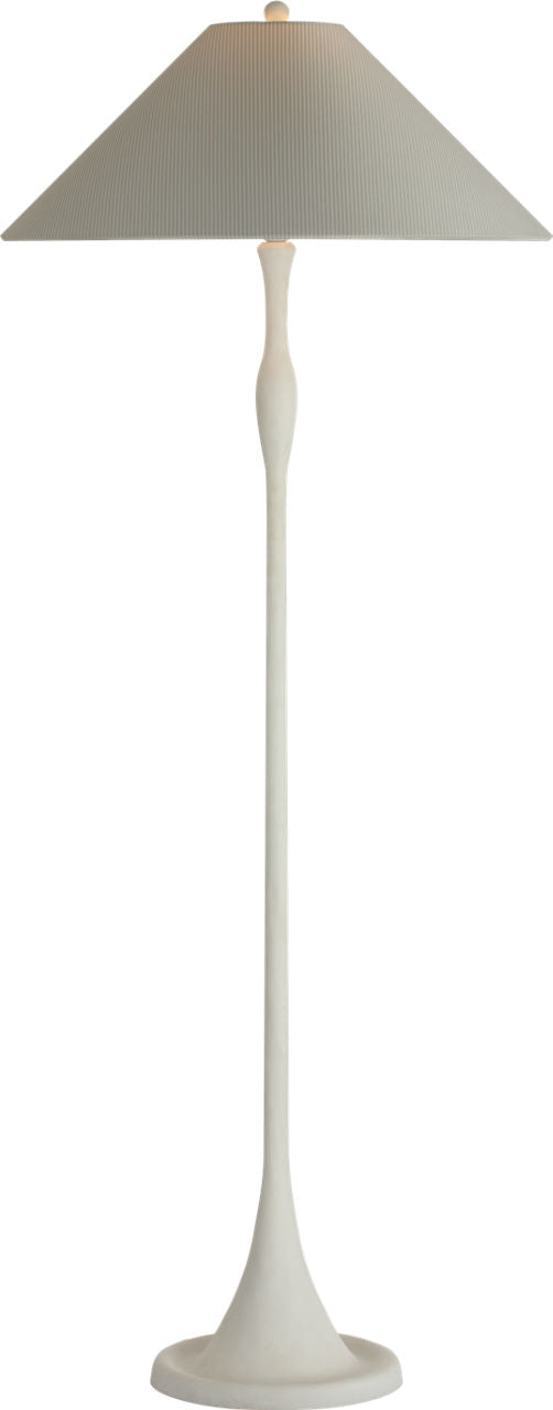 Romero Medium Floor Lamp | Plaster White | Schumacher 21" Blue Charee Stripe Flare Shade