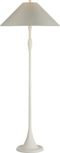 Romero Medium Floor Lamp | Plaster White | Schumacher 21" Blue Charee Stripe Flare Shade
