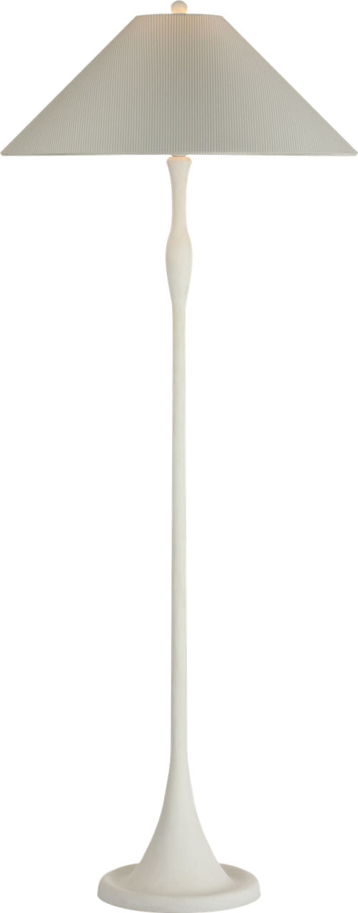 Romero Medium Floor Lamp | Plaster White | Schumacher 21" Blue Charee Stripe Flare Shade