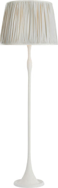 Romero Medium Floor Lamp | Plaster White | Schumacher 18" Blue Charee Stripe Pleated Empire Shade