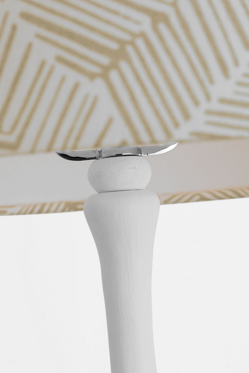 Romero Medium Floor Lamp | Plaster White | Schumacher 18" Taupe Abstract Leaf Empire Shade