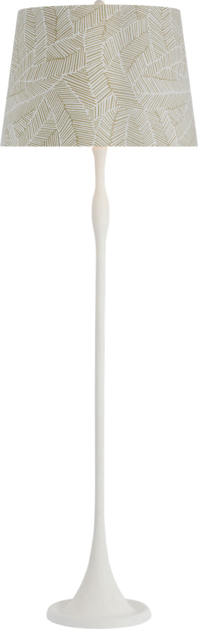 Romero Medium Floor Lamp | Plaster White | Schumacher 18" Taupe Abstract Leaf Empire Shade