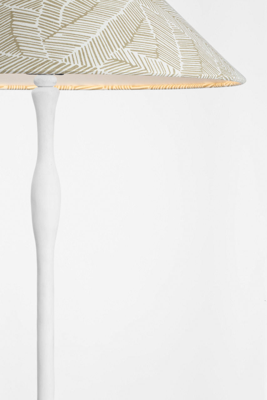 Romero Medium Floor Lamp | Plaster White | Schumacher 21" Taupe Abstract Leaf Flare Shade
