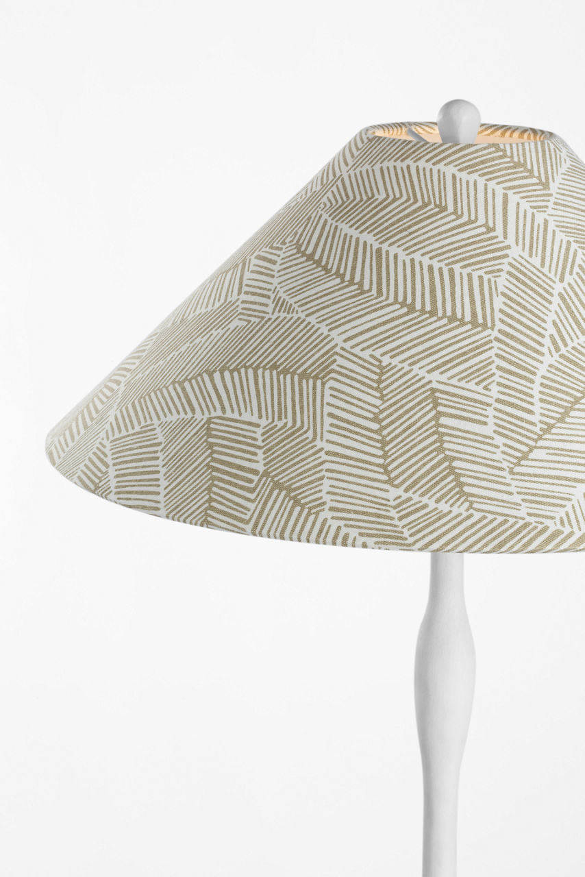 Romero Medium Floor Lamp | Plaster White | Schumacher 21" Taupe Abstract Leaf Flare Shade