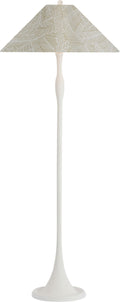 Romero Medium Floor Lamp | Plaster White | Schumacher 21" Taupe Abstract Leaf Flare Shade