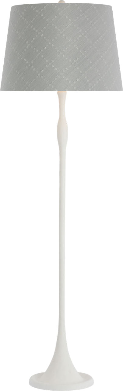 Romero Medium Floor Lamp | Plaster White | Schumacher 18" Sky Elin Check Empire Shade